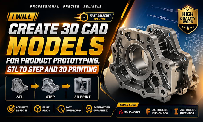 create 3d cad models for product prototyping, stl to step and 3d printing