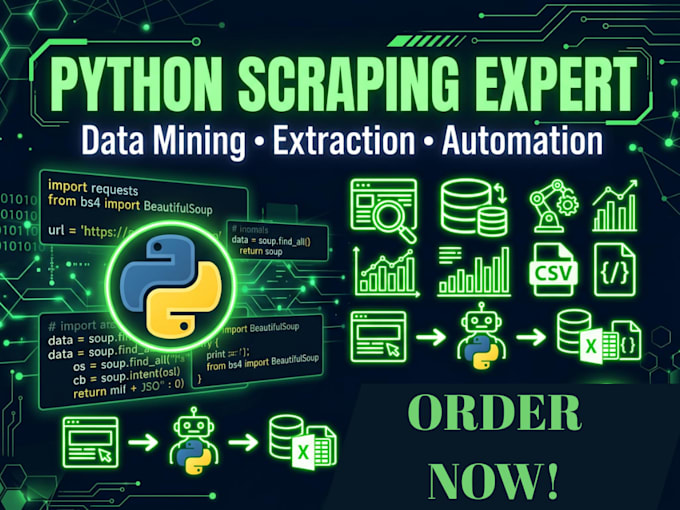 do python web scraping, data extraction and data mining with csv or excel output