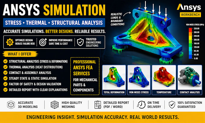 ansys simulation mechanical parts, stress, thermal structural analysis deformati