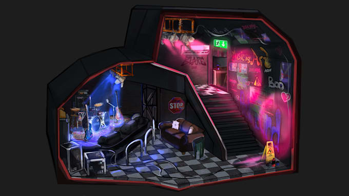 create a room cutaway concept art