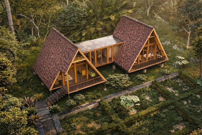 provide a full architectural design concept for a frames and tiny houses