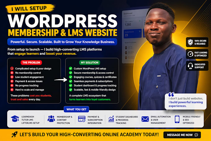 setup personalized wordpress membership lms website, lms website or course lms