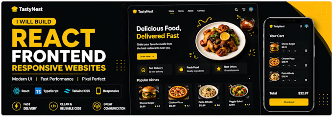 build a responsive react frontend website with modern UI