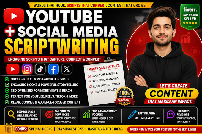 be your youtube scriptwriter and social media scriptwriter