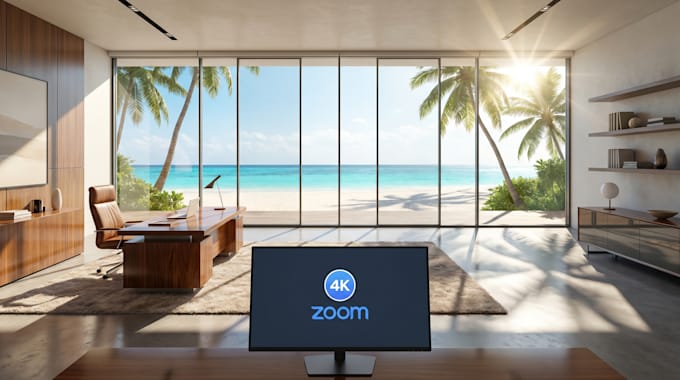 make realistic beach office virtual backgrounds in 4k