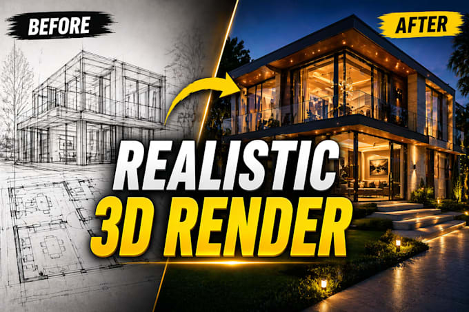 create realistic 3d architectural rendering, exterior, interior, house design