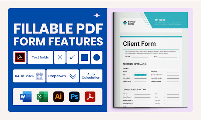 fillable pdf form design, create word, excel, pdf intake, google form