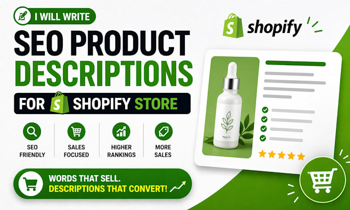write seo product descriptions for shopify store, ecommerce listing copywriting