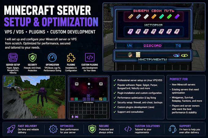 set up and optimize your vds server professionally, develop custom plugins