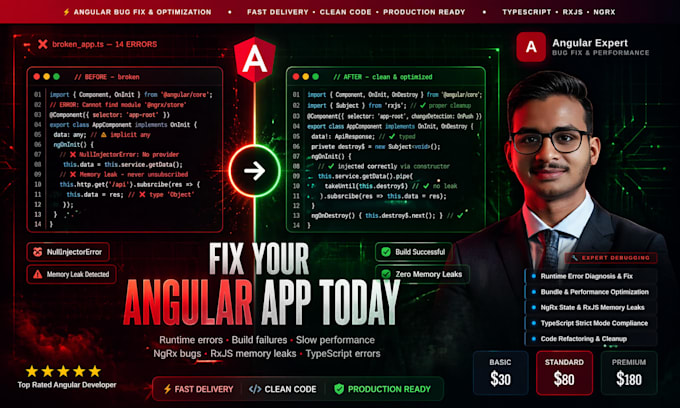 fix angular bugs and optimize your web app for performance and clean code