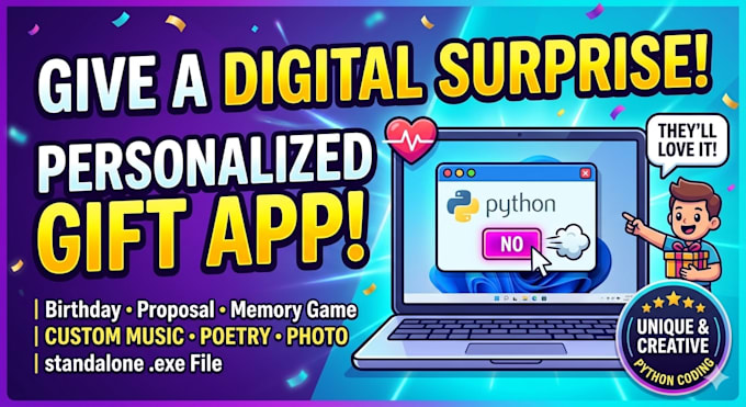 develop a custom interactive surprise gift app in python