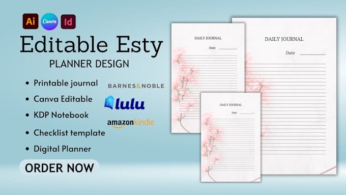 Design printable journal, editable esty planner minimalist wellness ...