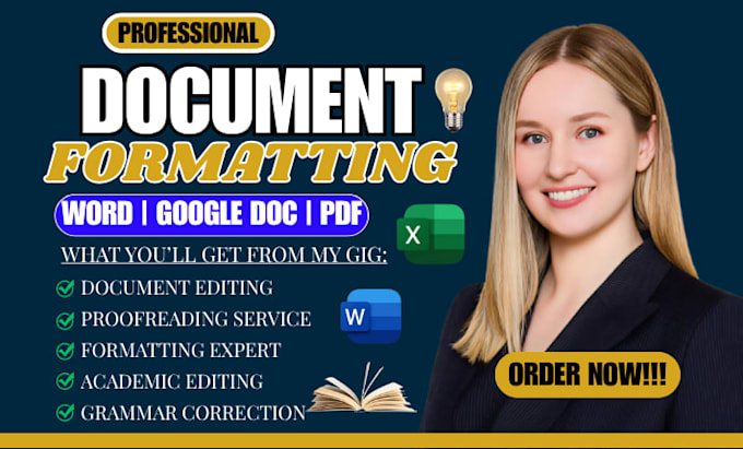 format your document in word, google docs or PDF