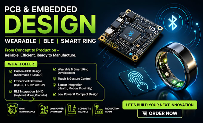 design pcb, embedded ble wearable smart ring and touch hid ble mobile app, nfc