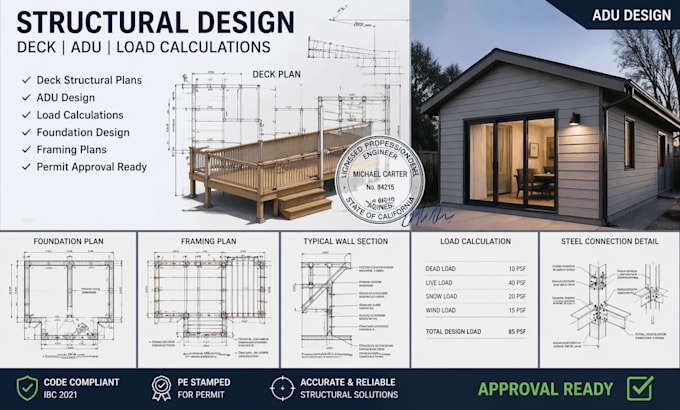 deliver deck structural plans adu design and load calculations for approval