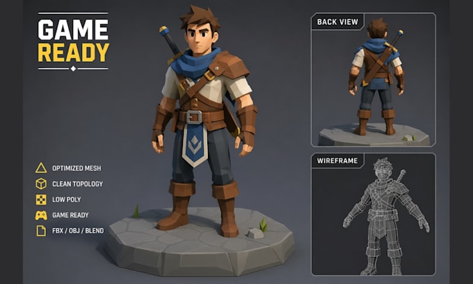 create 3d low poly game character npc model cartoon avatar and rig low poly mesh