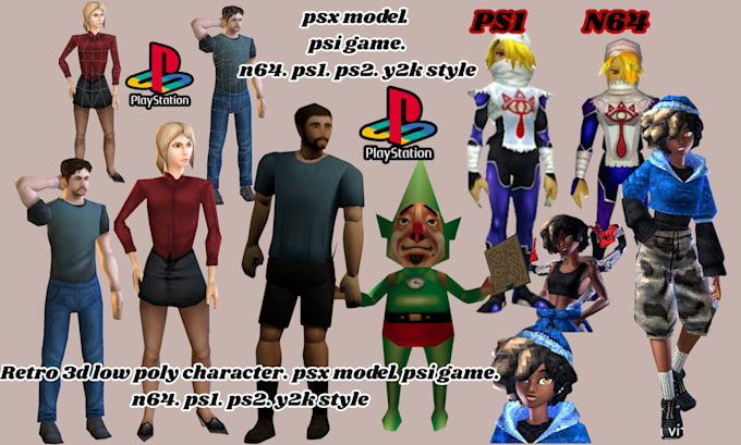Design ps1 ps2 psx style 3d low poly character for games, vtuber and ...