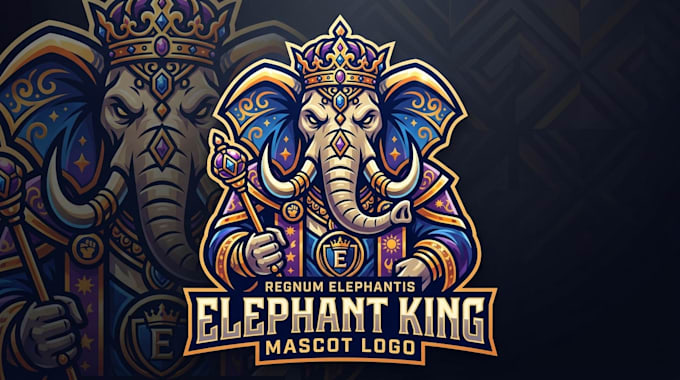 create unique elephant logo with crown and mascot style