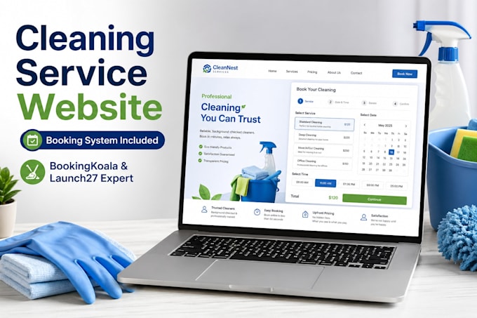 create cleaning service website with bookingkoala, launch27 booking system