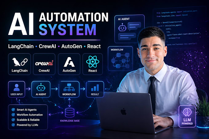 build ai automation system using langchain crewai autogen react web app