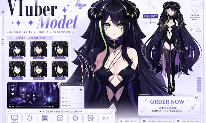 create anime 2d vtuber model or 3d vtuber avatar for streaming