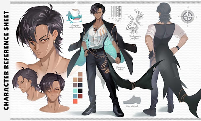 draw character reference sheet for vrchat avatar, vtuber model, vrm, mmd, sfm