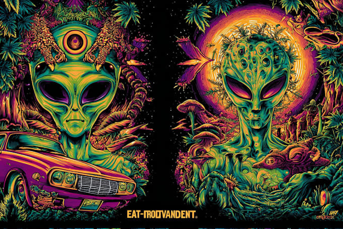 create amazing psychedelic , trippy , weed , alien design