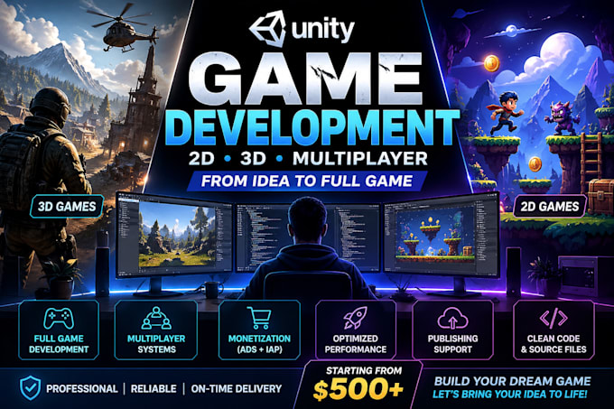 build an high quality unity mobile or PC game with multiplayer and monetization