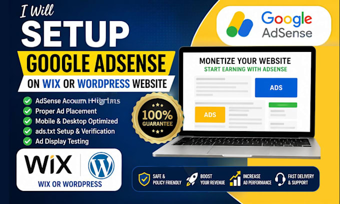 setup google adsense on wix or wordpress website