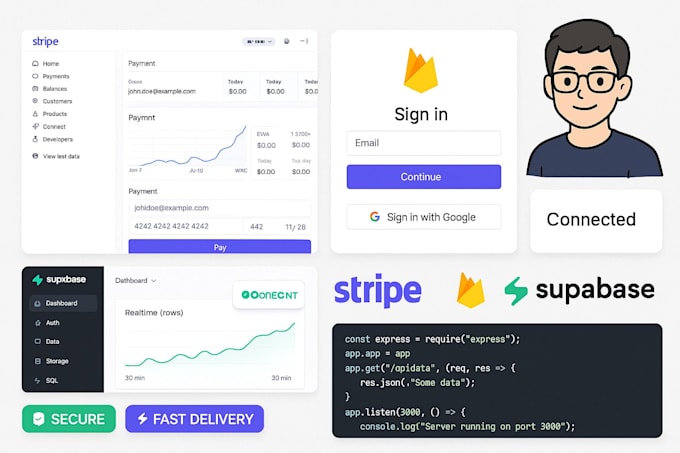 do API integration, development or fixing stripe API firebase, supabase backend