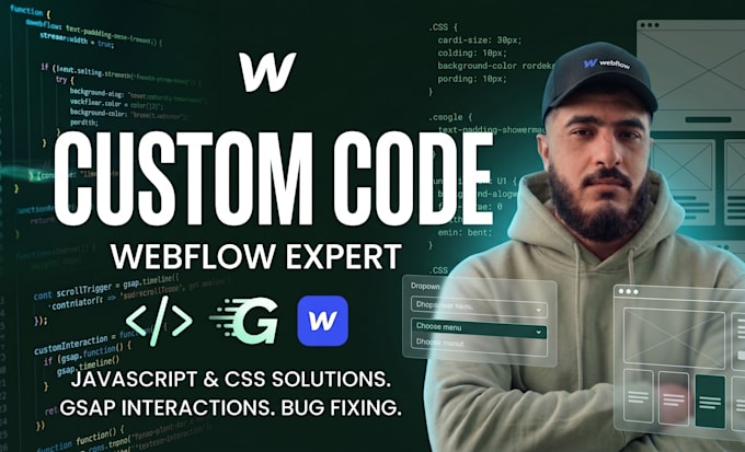 write webflow custom code for advanced animations and bug fix