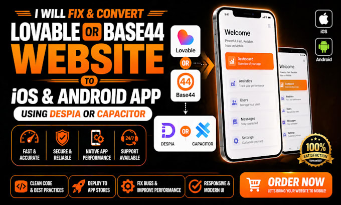 fix convert lovable or base44 website to ios android app using despia capacitor