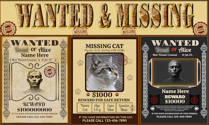 create a vintage wanted or missing poster for you