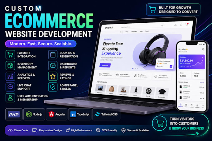 build a powerful ecommerce website with PHP, nodejs, nextjs, angular