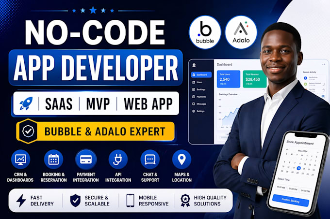 build bubble io adalo saas web app mvp as expert no code developer