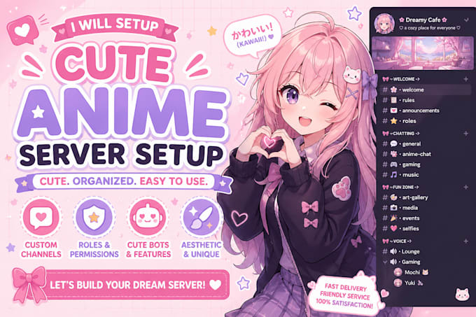 create a cute aesthetic anime or gaming discord server within 12 hours