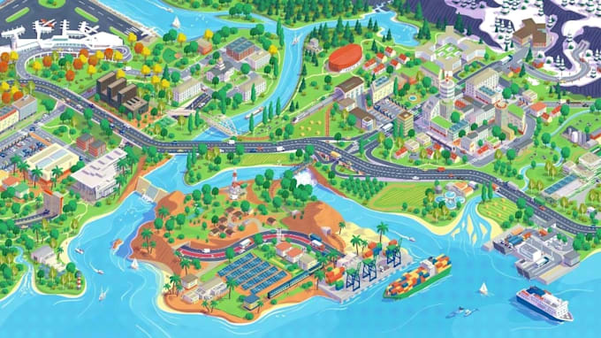 design 3d isometric map illustration custom vector map, event map, city map