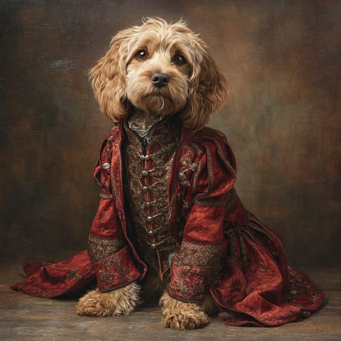 amazing royal pet portrait in custom caricature