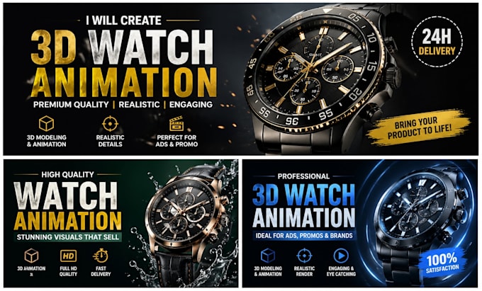 make realistic 3d watch design, 3d wrist watch, 3d watch animation and 3d render