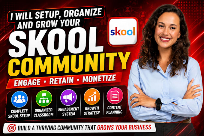 do skool community setup, organize classroom and promote growth content manager