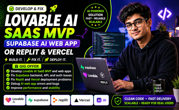 develop and fix lovable ai saas mvp superbase ai web app or replit and vercel