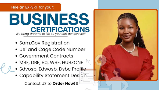get your wosb, mbe, dbe, 8a, sba certification, sam gov, uei, cage code, USA llc
