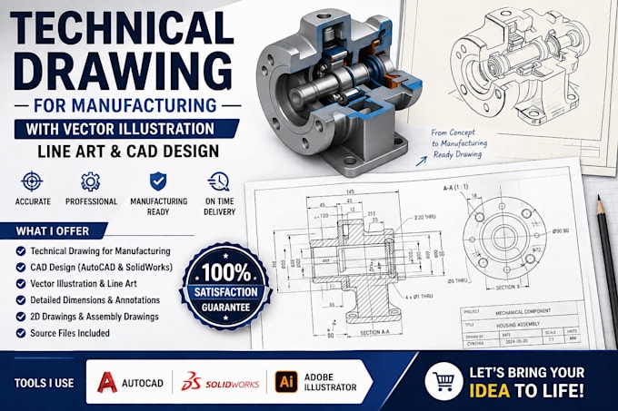 Do technical drawing cad design for manufacturing and product ...