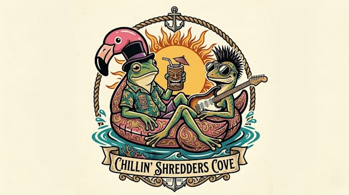 make unique flamingo and frog chill logo with new  concepts