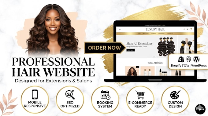 design a luxury wordpress hair extension website or wig store