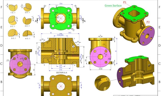 Mechanical drawing 3d cad model 2d cad drawing on solidworks inventor ...