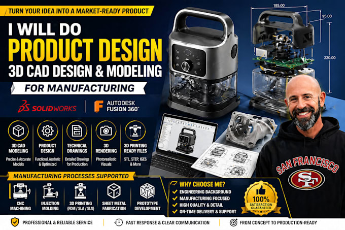 do product design 3d cad design 3d modeling for manufacturing solidworks