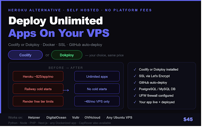 set up coolify or dokploy on your vps for self hosted deployment