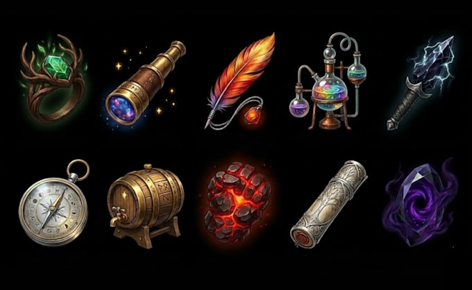 Criar ativos de arte 2d para jogos, objetos, ícones, objetos, ui ...