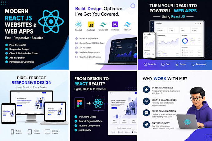 build a modern react js website with responsive UI